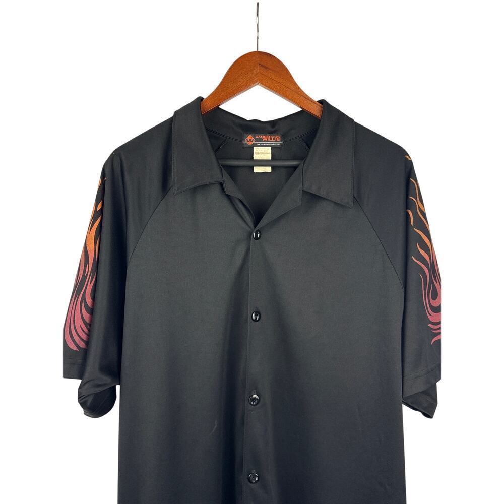 Men’s Dangerous Willie Black Bowling Shirt with Flames Sleeves. No Size Tags.
